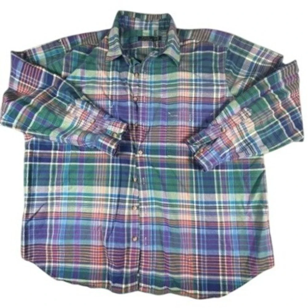 Polo Ralph Lauren Shirt Mens 2XB Multi Color Plaid Long Sleeve Cotton Big & Tall